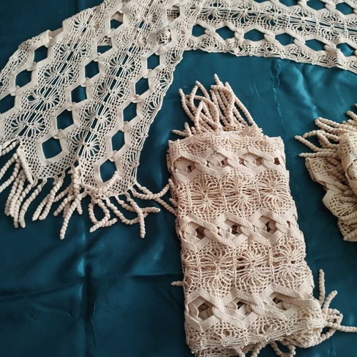 Beige handmade crochet set new, 188x75, 155x34, 190x38 cm