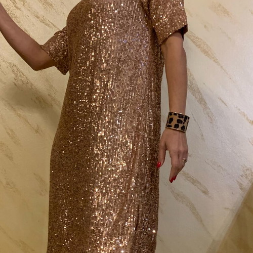 Gold sequin dress new, comfortable fit, size L/XL