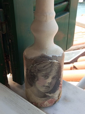 Χειροποίητο διακοσμητικό μπουκάλι decoupage vintage style