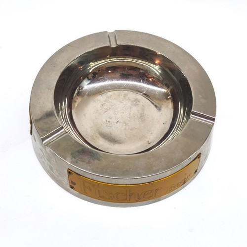 Fischer beer metal ashtray collectible used vintage