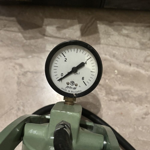Soviet foot-operated air pump model НВН-100Б used, with manometer and hose