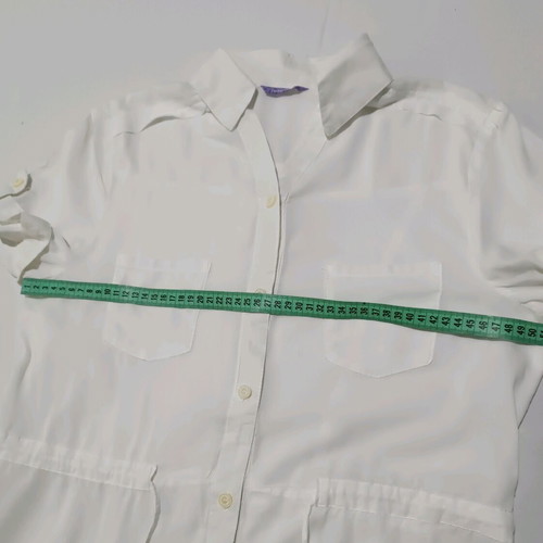 White short-sleeve shirt like new, size M, semi-transparent with waist cord