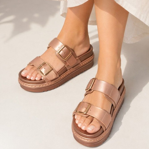 Flatform sandals with double buckles new