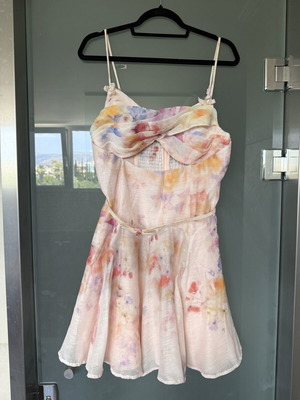 Zimmermann Crush printed λινό και μετάξι μίνι φόρεμα σαν καινούργιο, μέγεθος L, μπεζ