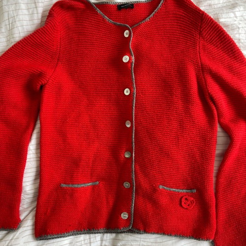 Katestorm wool knit cardigan like new, red with gray trim