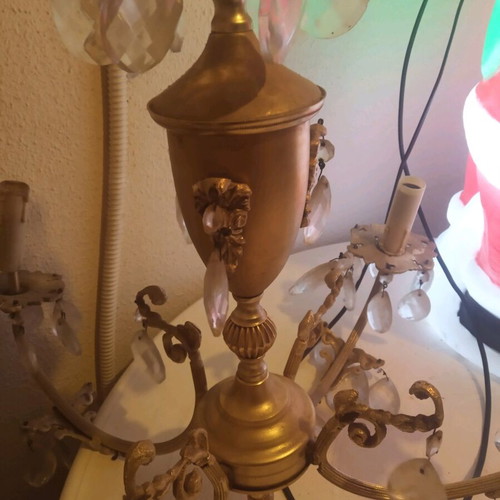 Vintage ceiling light with 4 candles and crystals used