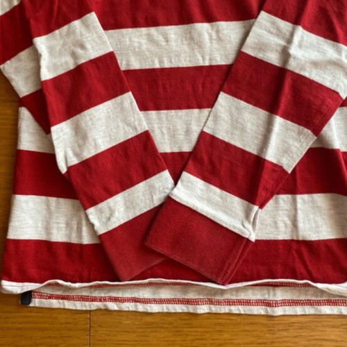 Okaidi Red and White Striped Long Sleeve Polo Shirt, size 152 cm