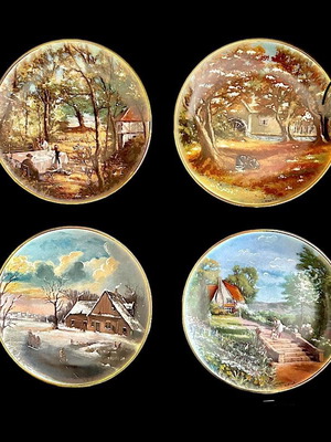 Σετ 4 πιάτα τοίχου Εποχές καινούργια με χρυσή ρίγα 24 καρατίων