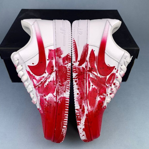 Nike Air Force 1 Red Paint Drip Handmade Sneakers new