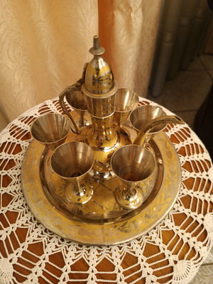 Brass coffee set like new, 8 pieces from Uzbekistan