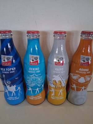 Coca Cola collectible bottles for 2004 Olympic Games, set of 4