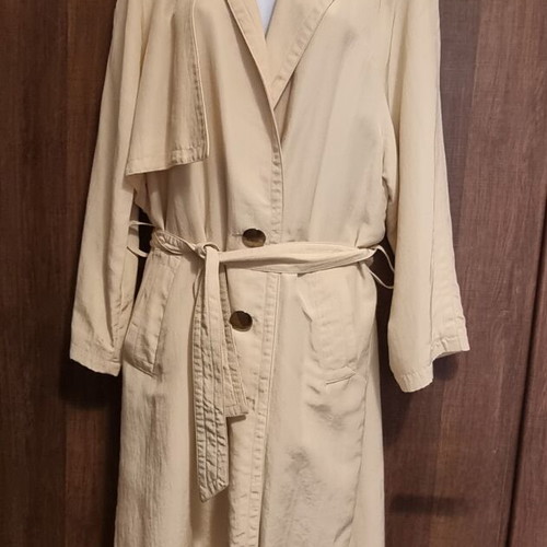 Y2K Satin Trench Coat Vintage Treasure Off White Like New
