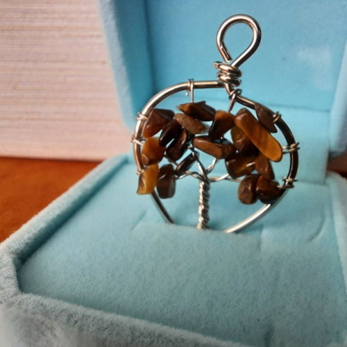 Tree of Life pendant with natural Tiger's Eye crystal new