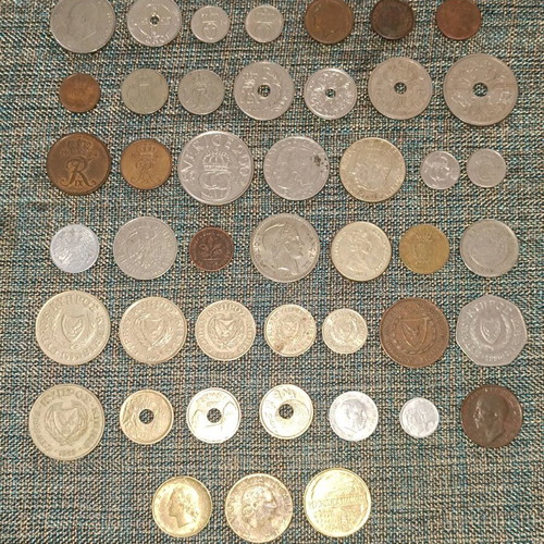 Collection of 45 used European coins, all different