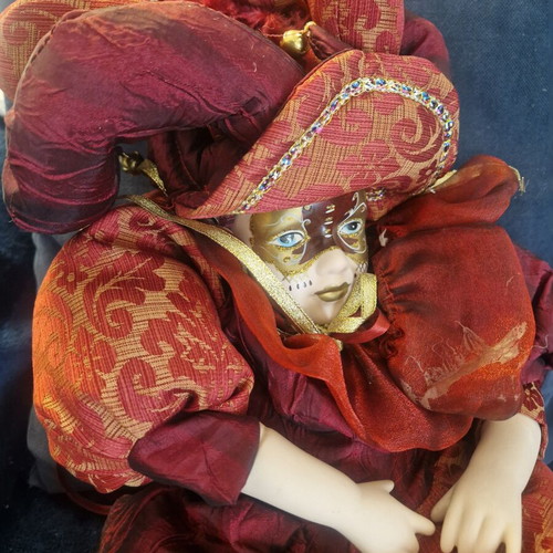 Large Harlequin porcelain doll with Venetian mask