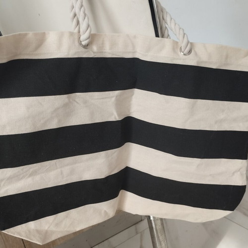 Canvas shoulder bag new, black and white striped beach style