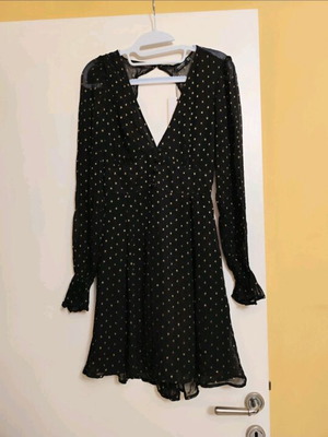 Bershka dress new, black with gold polka dots and sheer sleeves