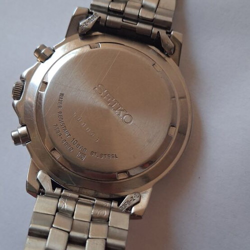 Seiko Quartz Japan Chronograph Alarm watch used, blue dial, silver bracelet