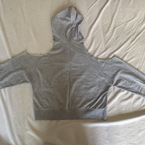 Bershka grey long-sleeve top with cutouts and adjustable hood