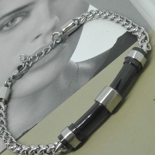 Men's Stainless Steel Bracelet with Black Element new