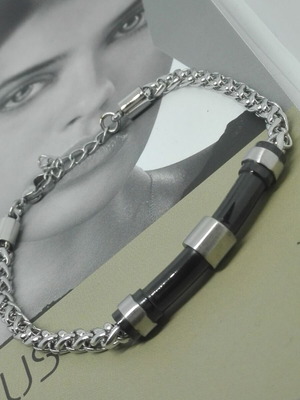 Men's Stainless Steel Bracelet with Black Element new