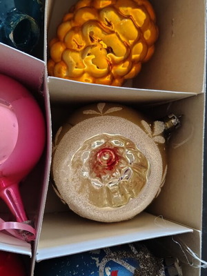 Vintage Christmas ornaments in original packaging
