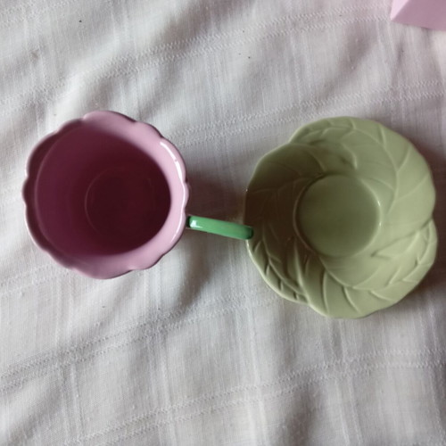 Pink butterfly cup and saucer set new