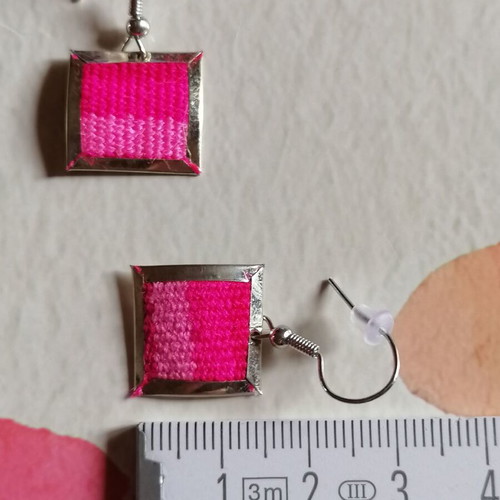 Handmade earrings with alpaca metal and colorful woven wool, new