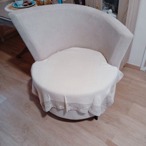 Modern round armchair, ice color, metal legs