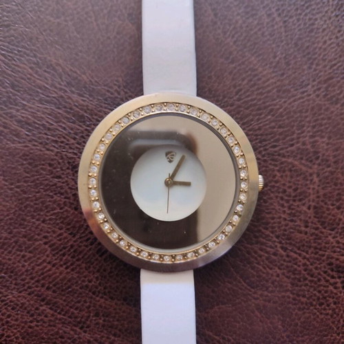 Women's watch white with gold dial and crystals like new