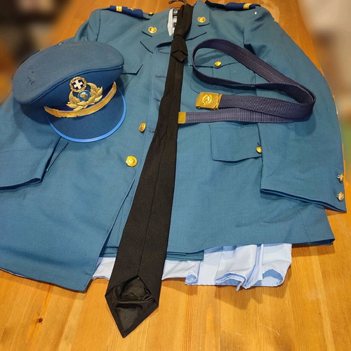 Complete old customs officer uniform used with jacket, shirt, pants, tie, cap, belt
