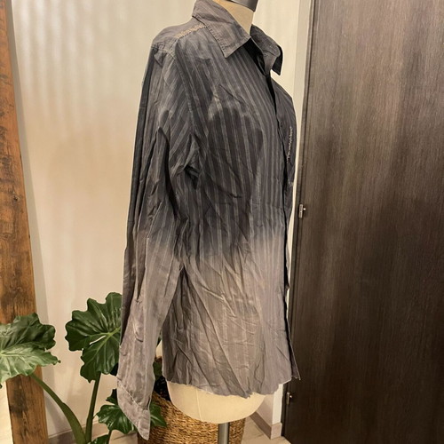 Vintage Style Striped Ombre Shirt with Embroidery Like New