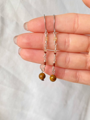 Handmade earrings with tiger eye beads, silver and brown