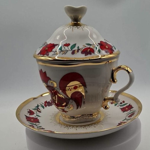 Russian porcelain cup with saucer and lid Suvenir, new
