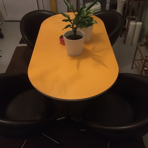 Dining set with 4 used Egg Chairs 1970s vintage design
