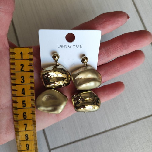 Longyue earrings new, gold matte and shiny, 5cm