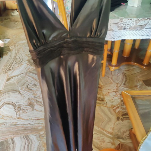 Silver formal dress with neck tie scarf, size M