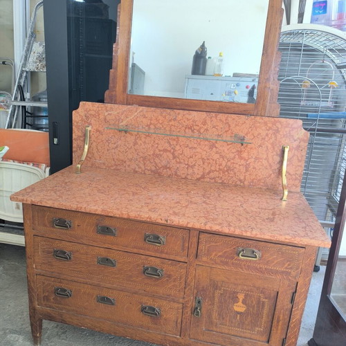 Interwar Lavomano wooden buffet with marble top used
