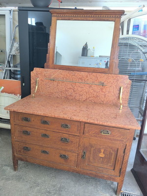 Interwar Lavomano wooden buffet with marble top used