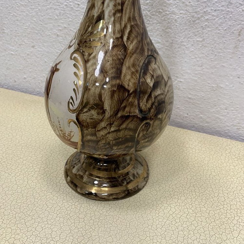 Belgian hand-painted vase used with hunting motif
