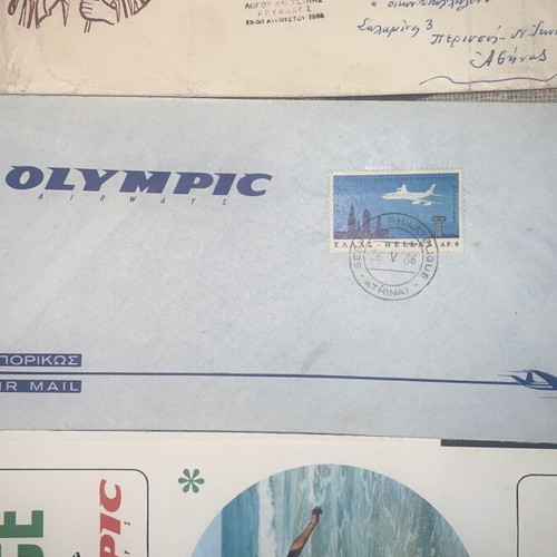 Olympic Greek Stamp Envelopes used, rare pack of 38 pieces