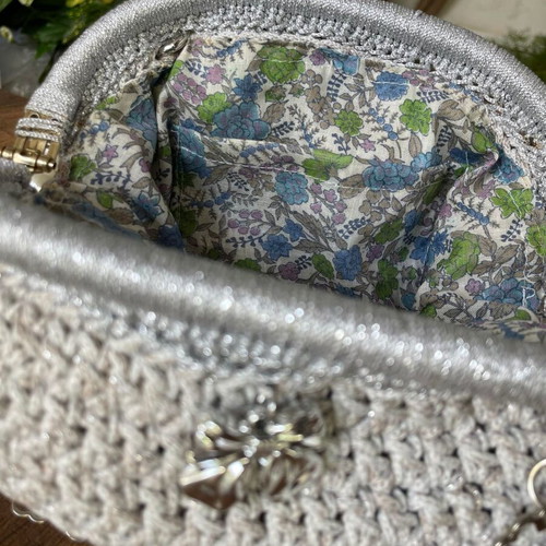 Handmade Silver Knitted Bag new with Pearls