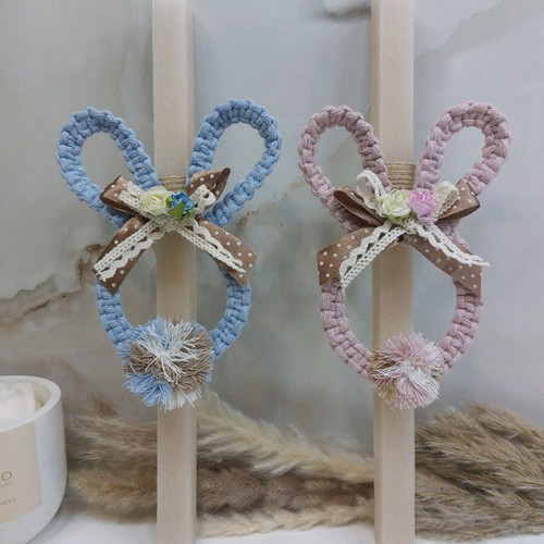 Scented candle with handmade macrame bunny and vanilla scent
