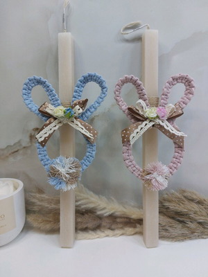 Scented candle with handmade macrame bunny and vanilla scent