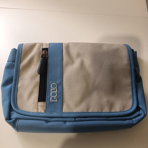 Polo crossbody bag used, beige and blue fabric
