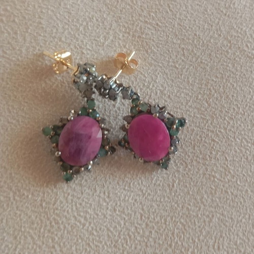 Silver and gold earrings with semi-precious stones like new