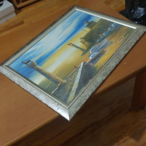 Oil painting on canvas like new, Rhodes harbor, signed by P. Hunter