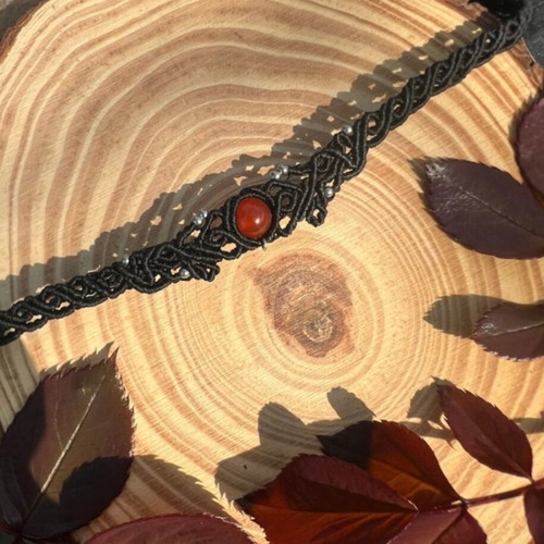 Macrame choker necklace new, black and red with adjustable size