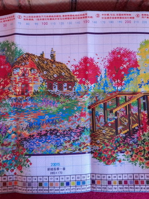 Stamped Aida canvas kit "House by the river" in very good condition