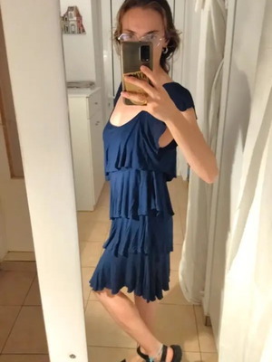 Midi asymmetrical short-sleeve dress Ltb blue like new